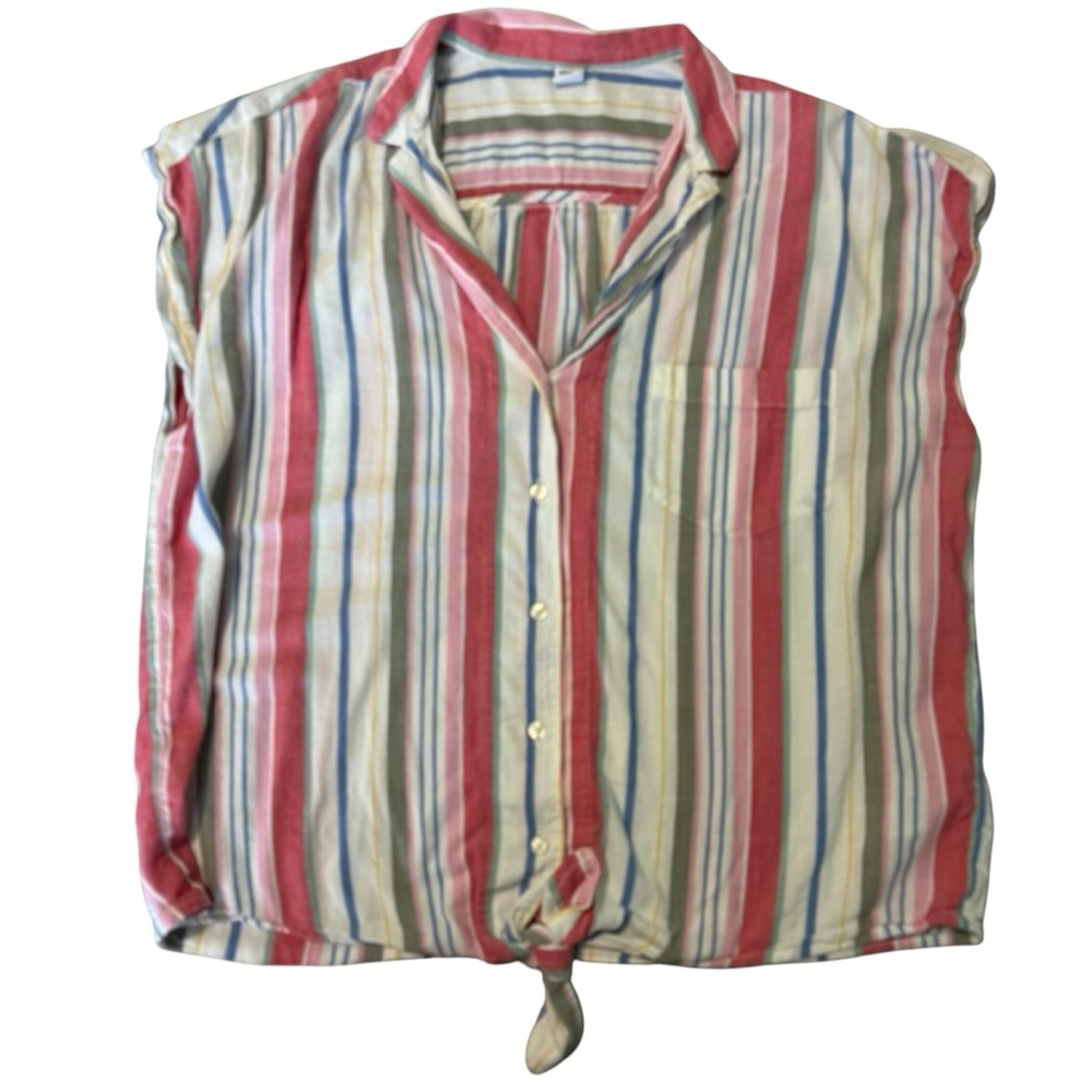 Old Navy Short Sleeve Button Down Notch Shirt Multi Stripe Size Large